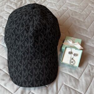 NWOT Michael Kors Bundle hat,  Stud Earrings and MK necklace